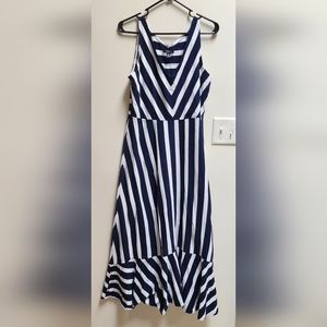CHAPS Navy Blue & White Nautical Striped Maxi Dress Women's Size L
